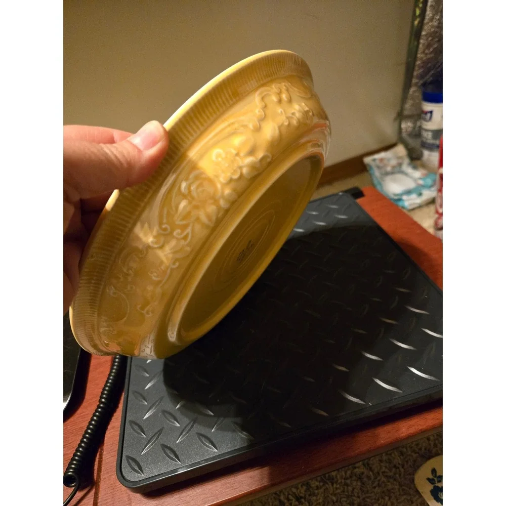 Vintage Homer Laughlin OvenServe Yellow Round Baking Dish Floral Embossed USA